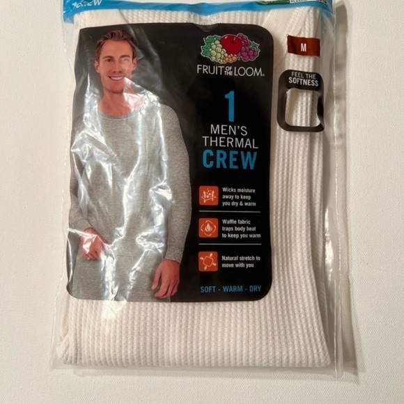 NWT Fruit Of The Loom Mens Thermal Shirt Dual Defense Size Medium White Crew (Z) - Picture 1 of 5